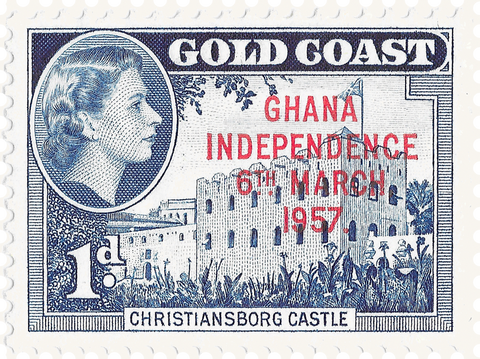 Original Gold Coast stamp with the portrait and Ghana Independence overprint